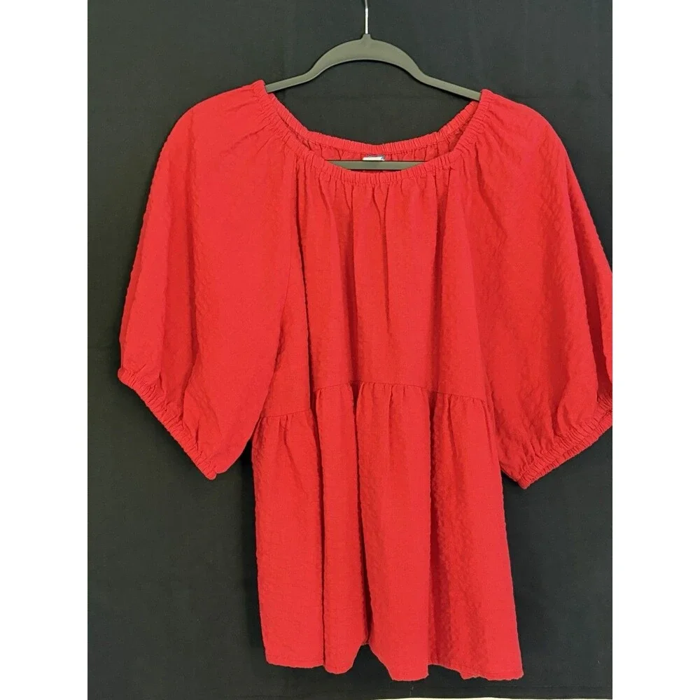 Old Navy Women's Red Solid Off Shoulder Puff Short Sleeve Woven Blouse XL